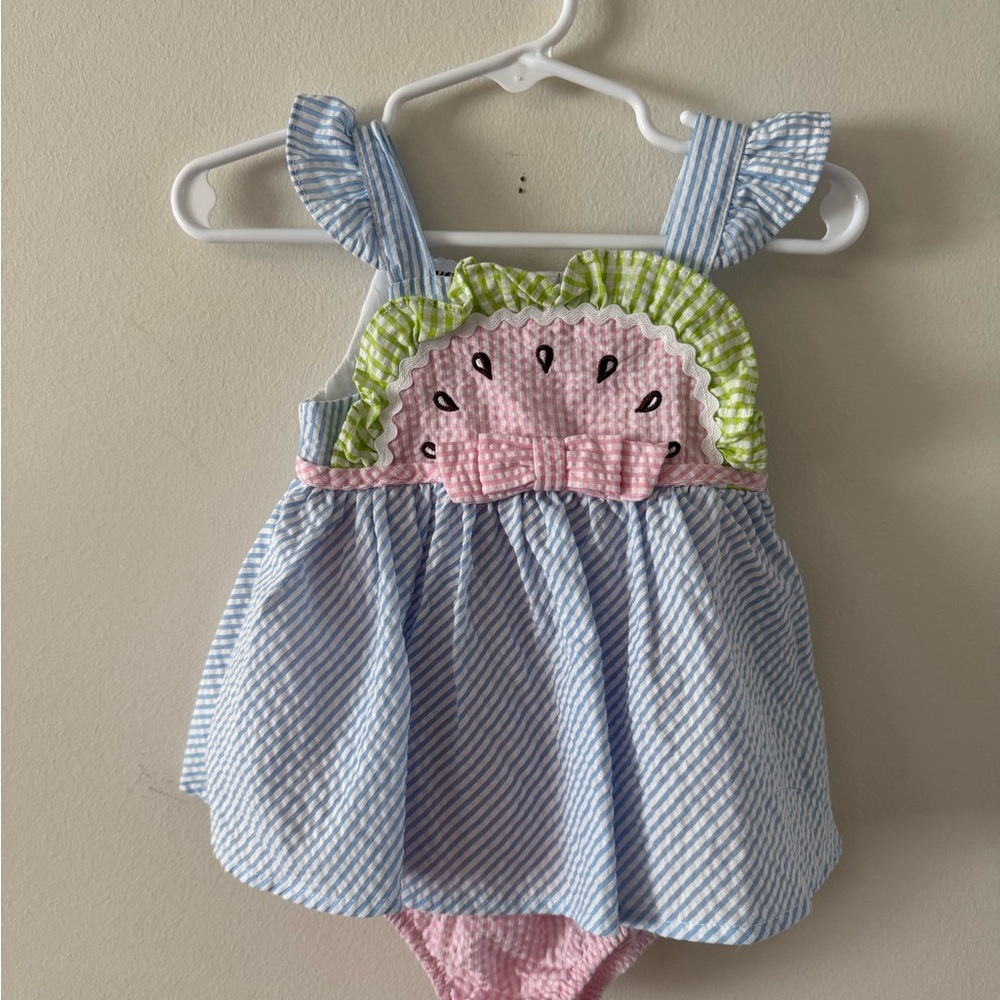 Rare Editions Blue and Green Watermelon Dress